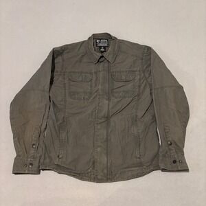 Kuhl Projekt Men Olive Green Full Zip Snap Shirt Jacket Size Medium Hiking Gorp